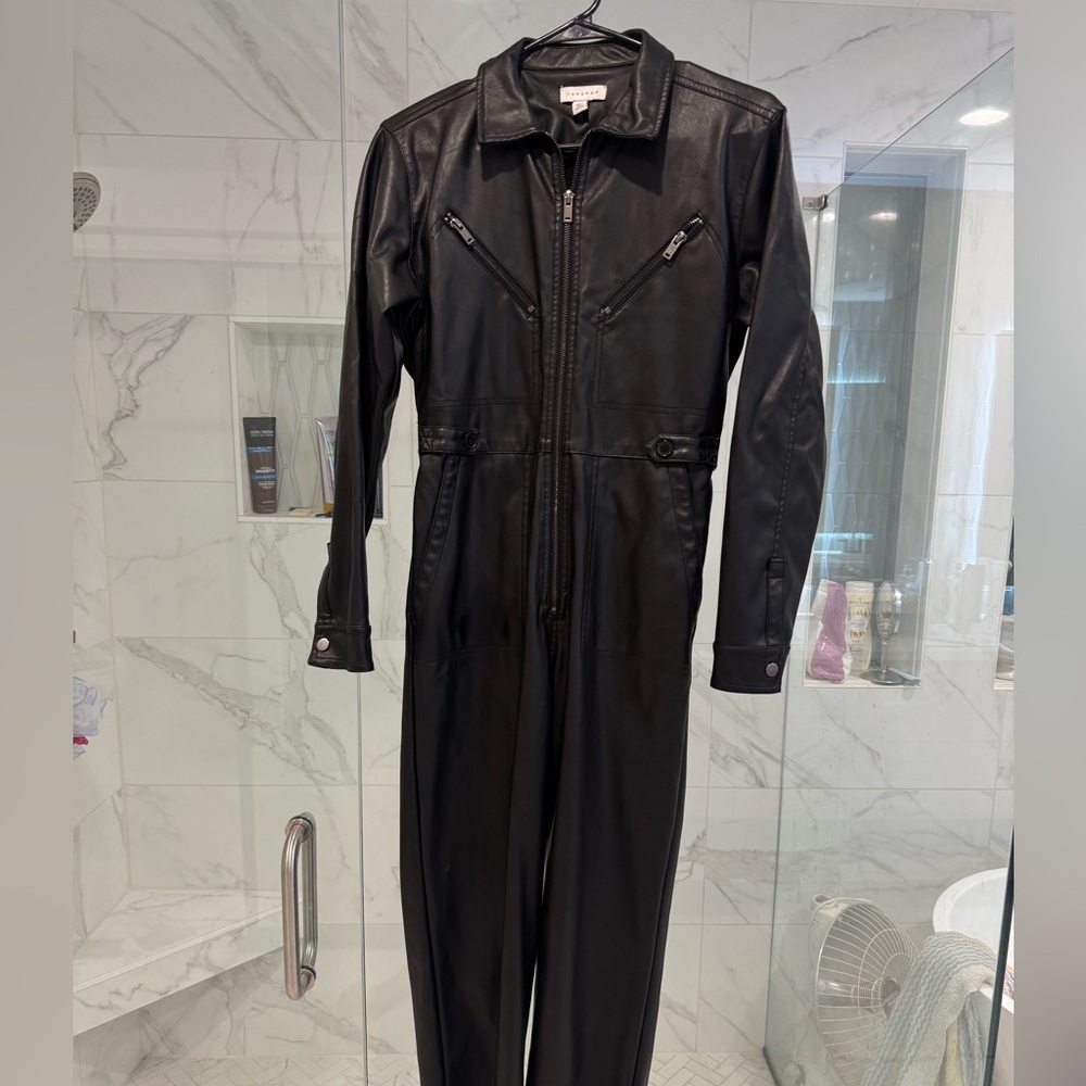 Topshop Black Leather Jumpsuit